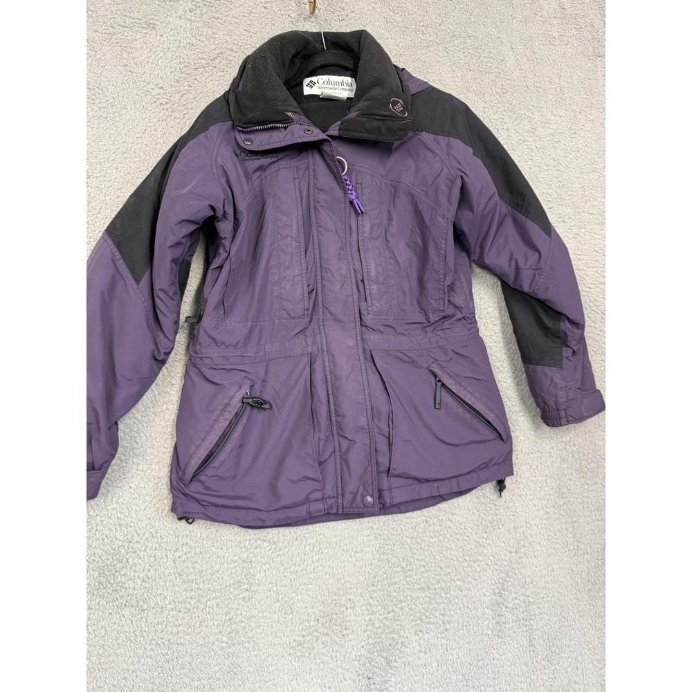 Columbia Jacket Womens Medium Purple‎ Black Interchange Hooded Fleece Lined Ski